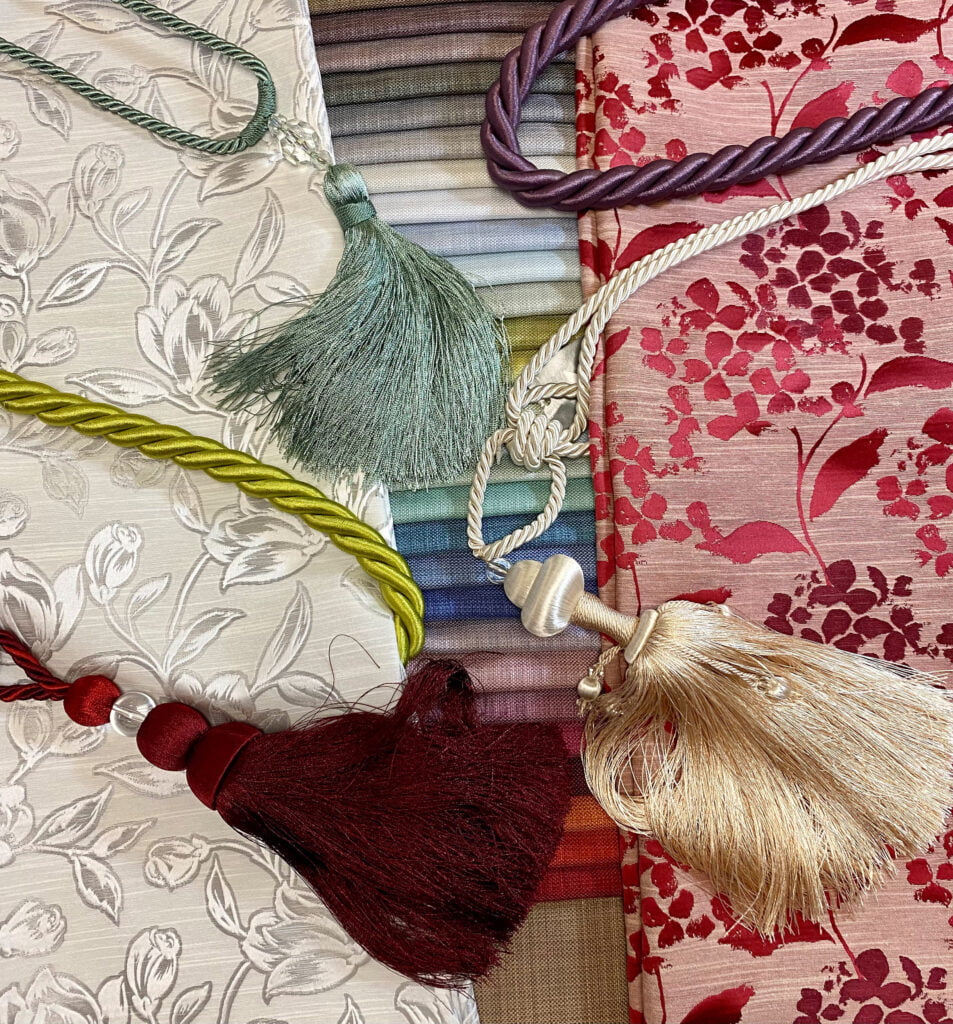 Upholstery textiles and tassels. Lindsay's Textiles. Blinds, curtains, net curtains, voiles. Warminster, Wiltshire