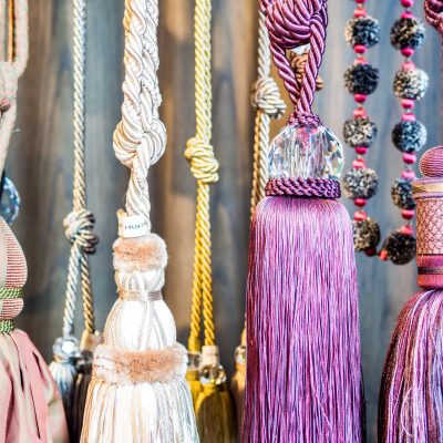 Colourful tassels. Lindsay's Textiles. Blinds, curtains, net curtains, voiles. Warminster, Wiltshire